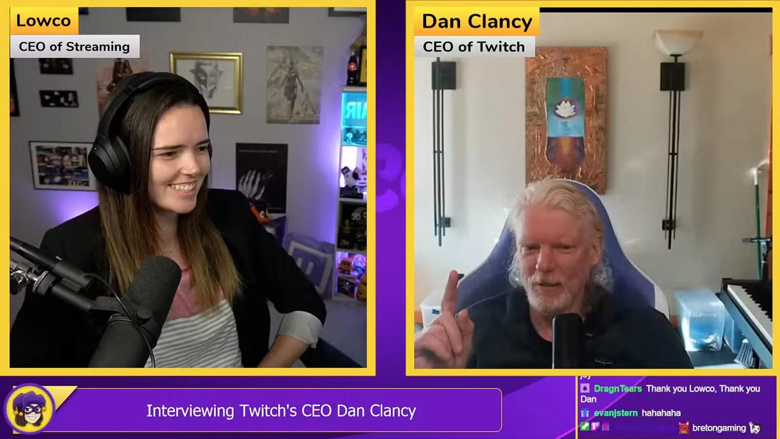 Lowco, CEO of StreamerSquare, interviewing Dan Clancy, CEO of Twitch